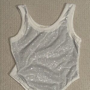 Lizette Collection White Rhinestone Bodysuit